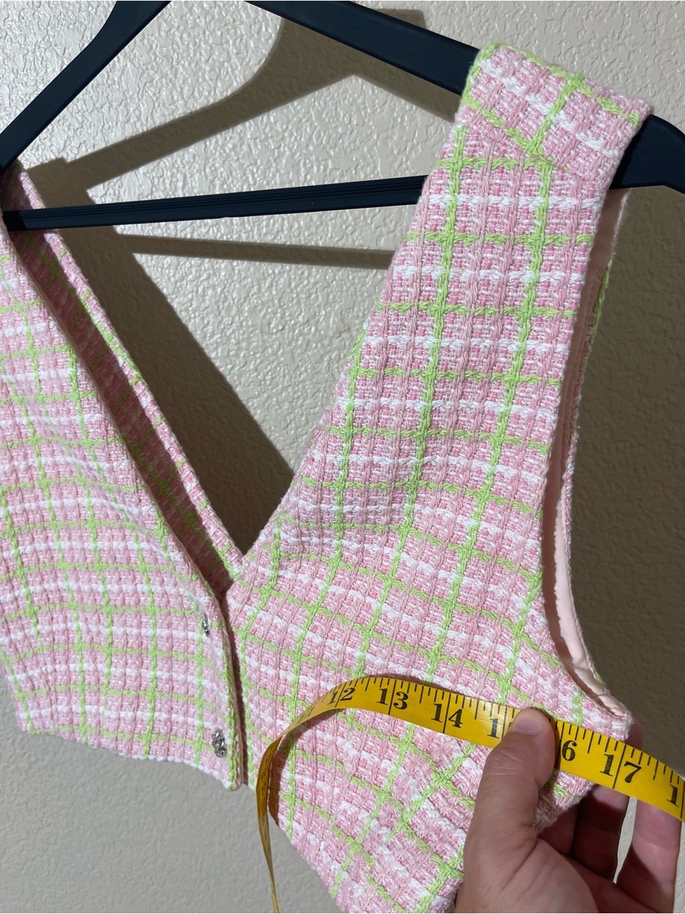 Zara Pink and Green Tweed Crop Vest - Picture 6 of 7